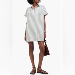 Madewell Striped Shirt Dress - Cream and Green